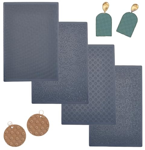 HOBBIESAY Juego de 4 hojas de textura de arcilla polimérica, hojas de textura de arcilla polimérica, funciona con rodillo de peonía de efecto cortador para hacer arcilla DIY