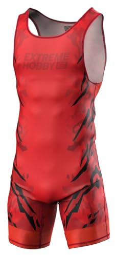 Extreme Hobby - Canottiera da Lotta da Uomo Black Panther – Body da Wrestling Professionale, Abbigliamento da Lotta, Singlet da Uomo, Colore: Rosso, Taglia: L