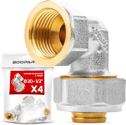 BOOPARTS – Gomito Femmina a Stringere Ø20 mm x 1/2 per Tubo Multistrato | Senza Pressatrice | Raccordo in Ottone Nichelato | Set da 4 Pezzi