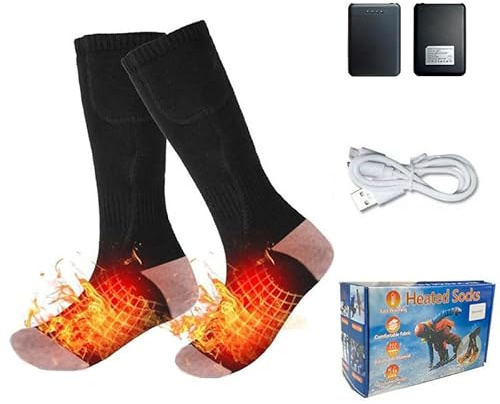 Heated Socks for Men Women 5V 4000mAh Rechargeable Washable Electric Socks Heated Socks Women for Winter Outdoor Camping, Cycling, Skiing, Skating, Hiking-2 Batteries Included (One Size)