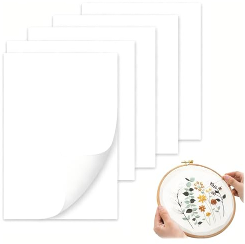 A4 Water Dissolvable Embroidery Paper, 6 PCS Water Soluble Stabilizer Printable Dissolvable Self-Adhesive Stick and Stitch Embroidery Backing for Machine Embroidery and Hand Stitching