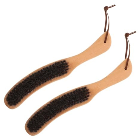 MOLUCKFU 2 Cepillos de Crin de Caballo para Limpieza de Polvo Antiestático Mango de Madera Tamaño Medio para Ropa Suéteres Sombreros y Fieltro Cepillo Portátil para Prendas