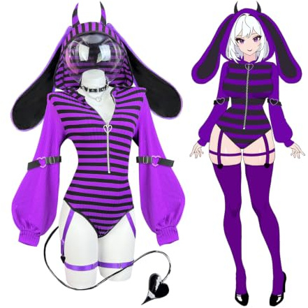 KORURACLUB Bunny Lingerie Cosplay Sexy Bodysuit Bunny Outfit Stripe Costume Demon Jail Costume