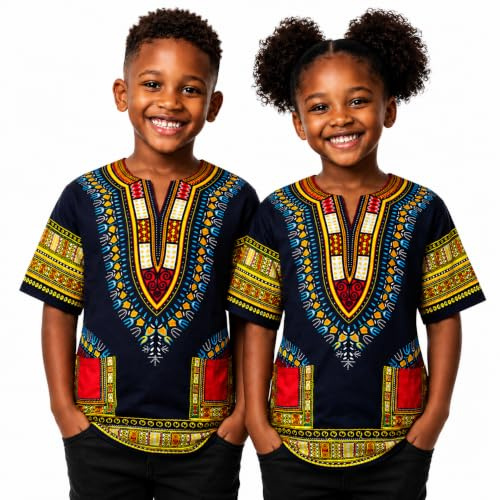 Adalex Global Dashiki African Kids Shirt Traditional Design, Authentic Clothes for Children Ethnic Patterns and African Print Boy Girl