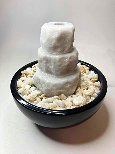 Troester's Brunnenwelt Brunnen Kaskade Aztek mit Pumpe und Zierkiesel, Quellstein aus echtem Marmor, Kleiner edler Tischbrunnen (Schwarz)