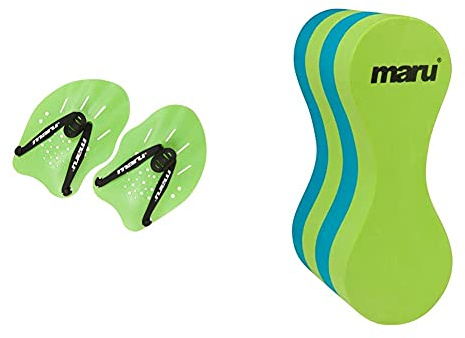 MARU Unisex's AT7131 Hand Paddle, Lime, One Size & Unisex-Youth AT7129 Pull Buoy, Lime/Blue, Kids