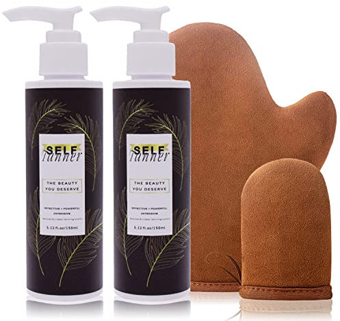 Lozione Autoabbronzante Viso e Corpo con Guanto Abbronzante, Self Tanning Lotion, Autoabbronzanti Crema Autoabbronzante Invisibile, Colorazione Naturale E Duratura,2PCS/300ml