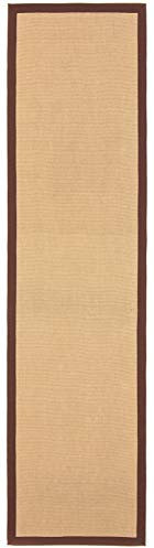 carpetfine Sisalteppich Läufer Naturfarbe 60x180 cm handgewebt mit Bordüre aus Baumwolle in Braun | Rutschfester Flachgewebe Teppichläufer Uni aus Naturfasern für Wohnzimmer, Schlafzimmer