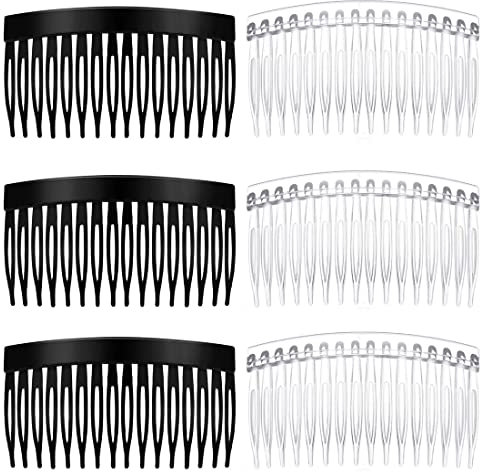 6 Pièces Peignes Latéraux Francais Pince à Peignes à Cheveux Dents Pince à Peignes à Cheveux en Plastique Peigne de Voile de Mariage Pince à Côté pour Femmes Transparent Noir
