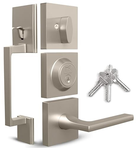 Mega Handles Maniglia per porta d'ingresso in argento – Maniglia singola cilindrica con leva per porte d'ingresso e anteriori, maniglie moderne con design per porte mancine e destra- Maniglia dritta