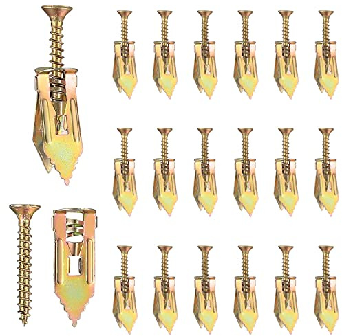 50 Pcs Self Drilling Drywall Anchors with Screws Kit, Zinc Plated Steel Wall Anchors and Self Tapping Screws Heavy Duty, No Drill Or Holes in Wall, for TV, Shelf Straps, Bike, Cabinets