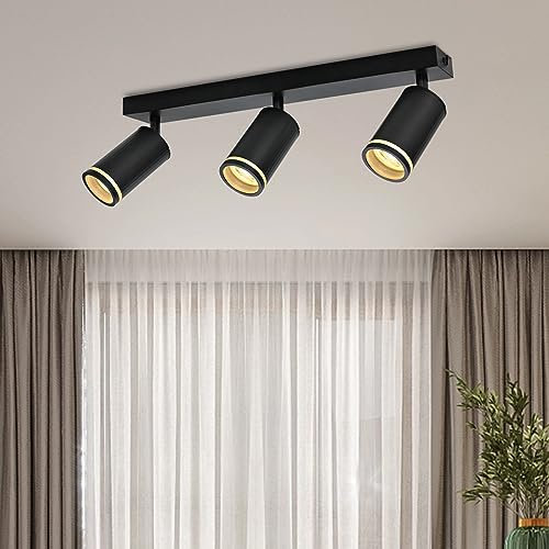 BOYIR Deckenstrahler 3 Flammig Schwarz, Deckenleuchte Modern Deckenlampe Wohnzimmer Deckenspots GU10 Drehbar Spotlight Lampe Schwenkbar 350° Wandstrahler für Schlafzimmer Küche (ohne Leuchtmittel)