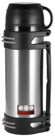 Edelstahl Thermosflasche 1.5 L, Thermoskanne mit Becher, Doppelwandisolierung Camping Wasserflasche mit Robuster Griff, Auslaufsicher Trinkflasche für Outdoor Sport Reisen Wandern, 24h Heiß & Kalt