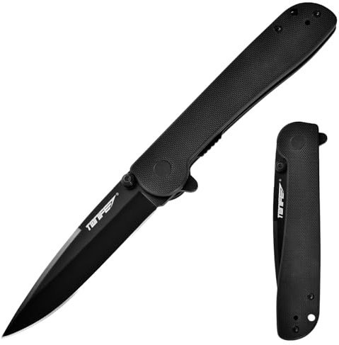TONIFE Guidingstar Klappmesser mit Taschenclip, Rutschfeste EDC Einhandmesser, 8Cr14MoV Klinge und G10 Griff für Outdoor Camping Messer (Schwarz + Schwarz Titan)