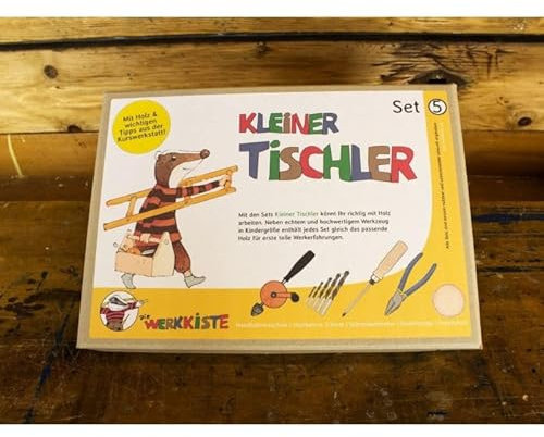 Die Werkkiste – Kinder Werkzeugset ‘’Tischlerset 5 - Kinder Bohrset’’ ab 6 Jahren | Echtes Werkzeug für Kinder mit Handbohrer, Zange & Holz | Holzbauset für Kinder I Made in Germany