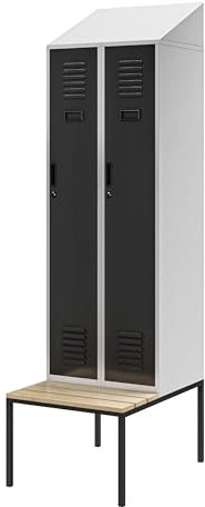 Jan Nowak Spind Umkleidespind Umkleideschrank Spindschrank Schließfachschrank mit Sitzbank Lüftungsschlitze Pulverbeschichtet 180 cm x 60 cm x 50 cm (Anthrazit-Grau)