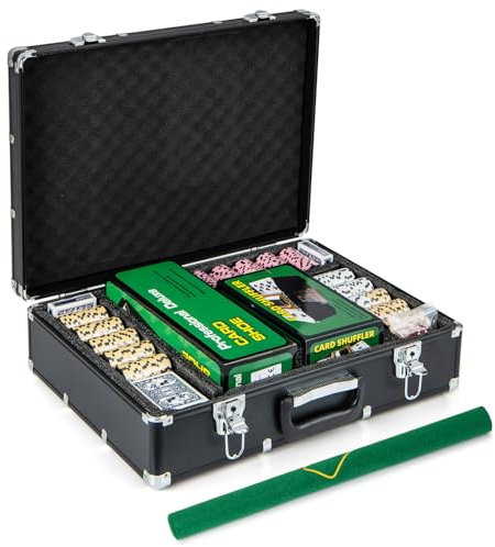 COSTWAY Pokerset 600 Chips, Pokerkoffer mit 6 Kartendeck, 5 Würfel, Dealer Button, Matte, Kartenmischer & Kartengeber, Aluminium Kasino Poker Komplett Set abschließbar, Profi Texas Hold'em (600 pcs)