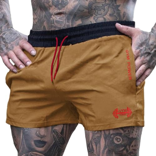 Muscle Alive Hombres Deportes Running 4 Élite División Corriendo Pantalones Cortos Rápido Seco Shorts Caqui XXL