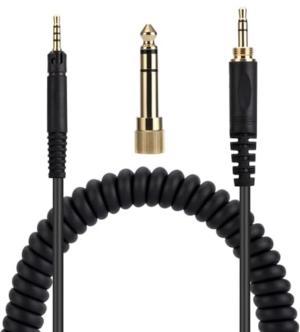 Alphatec HD518 HD558 HD598 HD599 HD579 Ersatz-Audiokabel, kompatibel mit Sennheiser-Kopfhörern, 3,5 mm (6,35 mm) auf 2,5 mm Stereo-Klinkenstecker, Spiralkabel, 1,4 Meter, Schwarz