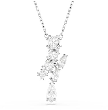 Swarovski Matrix Halskette, Weiße, Rhodinierte Damenhalskette mit Statement-Anhänger und Strahlenden Kristallen in Verschiedenen Schliffen