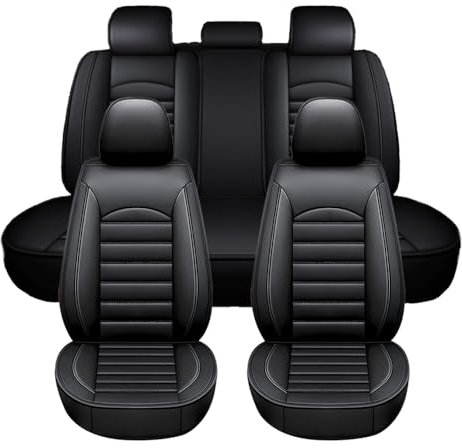 Full Set Of 5 Car Seat Covers,Fits For VW Amarok Bora golf golf plus golf SV Jetta Passat Polo Tiguan,Universal Leatherette Car Seat Covers - Durable, Waterproof, Breathable Covers (Black)