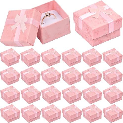 24 Pcs Scatole Regalo Piccole 4x4x3cm, Scatoline Gioielli Cartone con Inserto in Velluto, Scatola Portagioie per Gioielli, Collane, Anelli e Orecchini (Rosa)