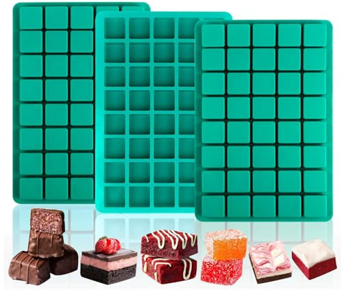 XoeLLe 3 PCS 40 Cavities Chocolate Moulds Silicone, Square Ice Cube Moulds, Ice Cube Tray Silicone, Square Mould Whiskey Ice Tray, Bite-Size Brownie Pan for Making Candy Ice