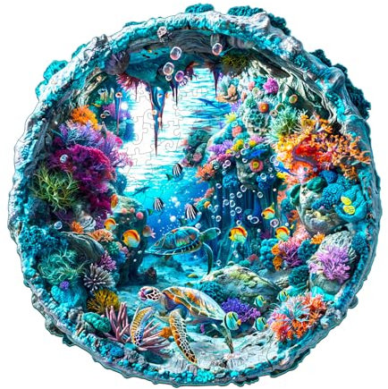 Jigfoxy Holzpuzzle Erwachsene, 3D Vision Ozean Holz Puzzle Erwachsen, einzigartiges Holztierpuzzle, Familie und Freunde L-34 * 34cm-290pcs