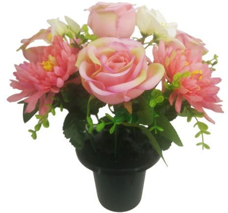 GHMYU Faucet 25 cm de macetas de Flores | Flores Artificiales para tumbas | Cementerio Funeral y Decoraciones Florales | Flores de tumbas | Nuevo diseño y Calidad mejorados (Rosas y crisantemos Mauve
