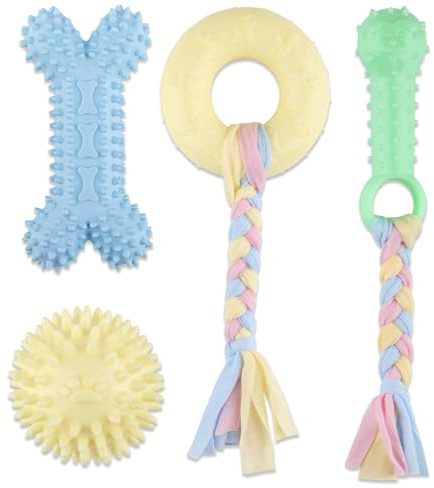 ktxaby 4 juguetes masticables para cachorros para dentición de razas pequeñas, anillo de dentición para cachorros, juguetes de cuerda duraderos de goma suave para perros, juego de juguetes