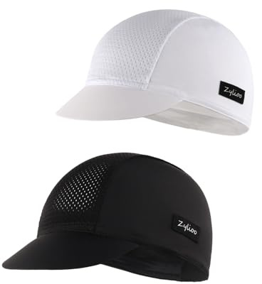 Zylioo S/M/L/XL/XXL Gorra de ciclismo con visera para hombres y mujeres, protección solar, sombrero de bicicleta debajo del casco, forro de casco de verano, Visera: negro y blanco, M-XL