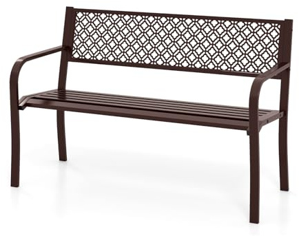 KOMFOTTEU Panca da Esterno in Ferro, Panchina da Giardino 2-3 Posti, con Schienale Ergonomico, Braccioli e Seduta Curvata, Design Classico, Panca da Terrazza, Parco, Cortile, Patio (Colore Bronzo)