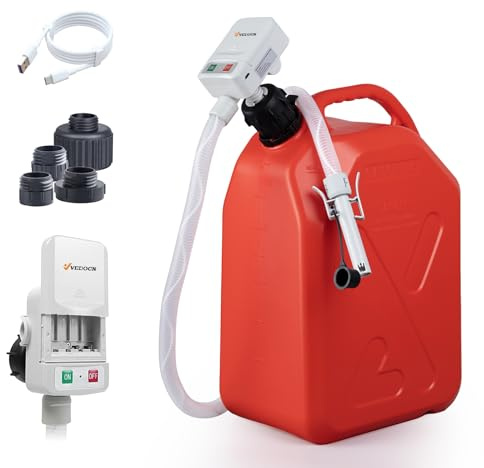 Fuel Transfer Pump with Auto-Stop & USB-C Power | 3.2GPM Fast Portable Gas Pump, 51” Hose & 4 Adapters for Lawn Mower, Generator, Boat - No Spill Refueling