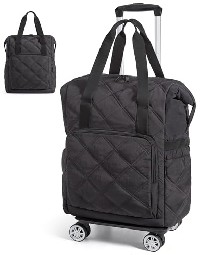 BAGSMART Rolling Duffle Bag with Wheels, 35L Carry on Travel Bag with Detachable Wheels, PVC Wet Pocket Duffel bag with Wheels, Black