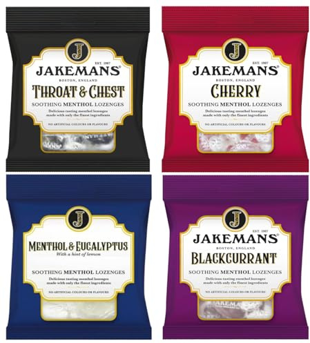 Jakemans Menthol Cough Drops 4 x Lemon & Honey | Soothing Herbal Lozenges for Cough Relief, Sore Throat, Congestion & Voice Care | Natural Vapour Action Hard Candy (4 Pack) (Assorted)