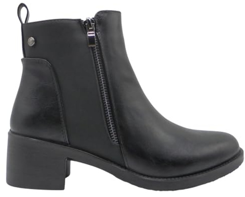 mysoft - 25M680 Botines Clásicos de Vestir para Mujer | Piel Sintética con Cremallera Lateral | Tacón Ancho 5 cm | Suela de Goma Antideslizante | Plantilla Memory Foam Extraíble MUJER color: NEGRO ta