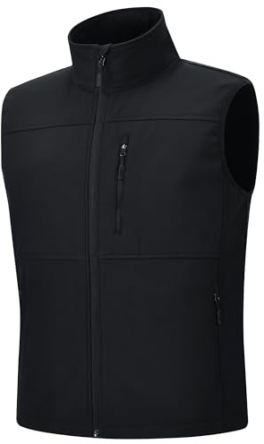 Huayuzh Weste Herren Outdoor Ärmellose Softshell Wasserdichte Winddichte Jacke Bodywarmer Fleece Innenseite Wandern Golf Schwarz L