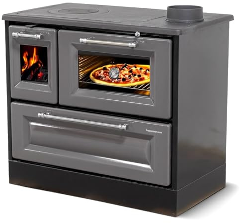 Öppen spis med bakfack och spisplatta 4012 grå vedspis 8 kW träugn flera lager öppen spis värmeugn köksspis