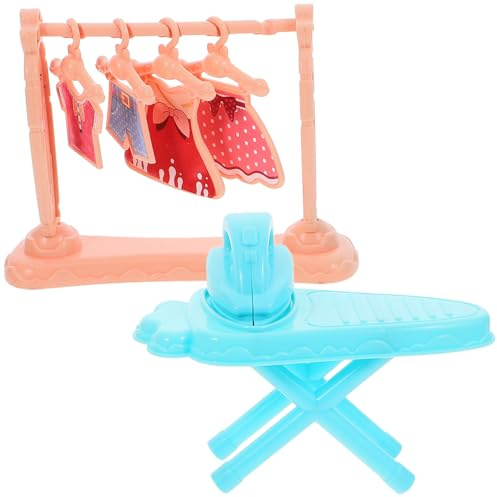 MUSISALY Mini Fer à Repasser Décoratif et Portant à Vêtements Miniature en Plastique Léger, Accessoire Maison de Poupée, Ornement de Table à Repasser pour Décoration et Jeu, Kit
