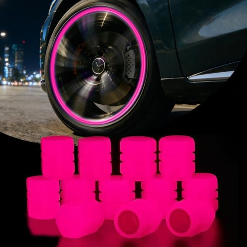 12 Piezas Tapas de Válvulas Luminosas para Coche,(Rosa)
