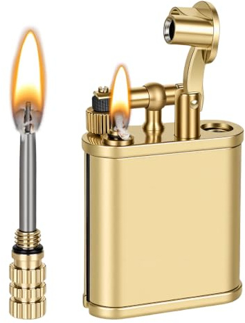 Rzspher Mechero de gasolina vintage de latón, fósforo de metal, encendedor de gasolina retro para hombres
