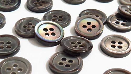 Lana's Magic Echte Perlmutt Bluse (naturblau/grau), Hemd-/Blusenknöpfe (15 Stück) Ø12,0 mm 4 Löcher (schwarze Lippe)