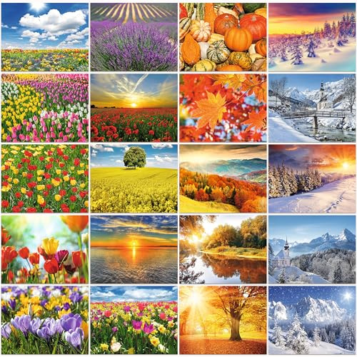 Edition Colibri QUATRE SAISONS: 100 cartes postales avec nature/paysages (20 motifs x 5 pièces) Printemps, été, automne et hiver