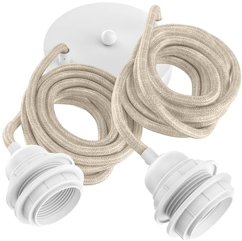 Hoopzi - Pendelleuchte 2 Flamming - 2,5m Textilkabel - 2 X E27 Fassung - Vintage, Industrial Für Esstisch, Wohnzimmer, Esszimmer, Zimmer, Schlafzimmer, Küche