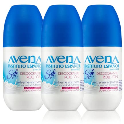 Avena Instituto Espanol Deodorant Roll-On Soft, Extreme Softeness, Long-Lasting, Non-Alcohol, 3-pack Of 2.5 Fo each, 3 Bottles