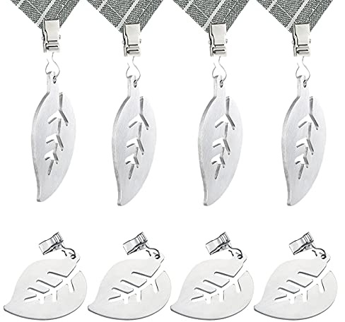 Ruikdly 8 Stück Tischdeckenbeschwerer Edelstahl Tischdeckenhalter Gewichte Tischdecke Tischtuch Klein Clips Tischdeckengewichte für Dicke Tischplatten für Drinnen Draußen Garten Blattform Silber