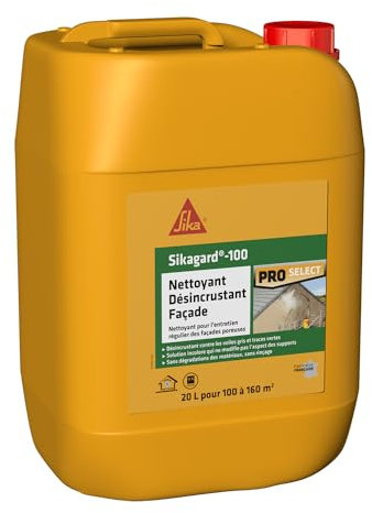 SIKA - Nettoyant de façade - Sikagard 100 - Désincrustant - Multisupports -Idéal contre les traces noires, vertes et rouges - Sans rinçage - Prêt à l'emploi - Pour 100 à 160m2-20L