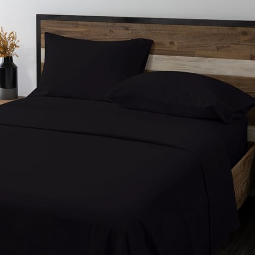 GC GAVENO CAVAILIA Flannel Sheet Set Double Bed, 100% Brushed Cotton Fitted Sheet, Flat Sheets Double With Matching Pillowcases, Thermal Plain Dyed Bed Sheets Double, Black