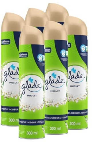 Glade Aérosol - Elimine Les Odeurs - Parfum Frais - Infusé Aux Huiles Essentielles - Muguet - 6 Aérosols