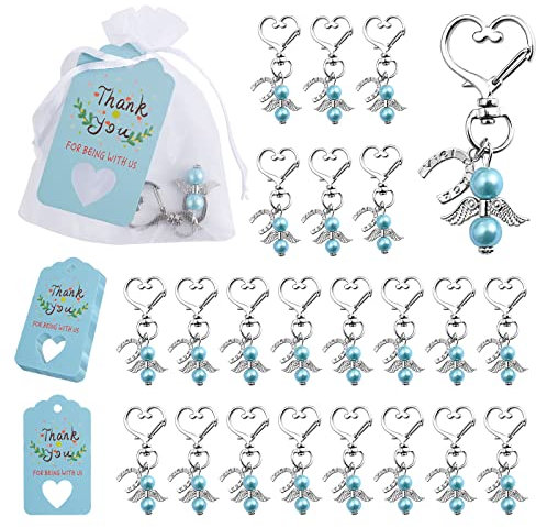 Aohcae Schutzengel Anhänger, 24 PCS Schutzengel Schlüsselanhänger+Organza Beutel+Kraftpapier Abschiedsgeschenk Kindergarten für Taufe Gastgeschenke Hochzeit Geschenk abschiedsgeschenke